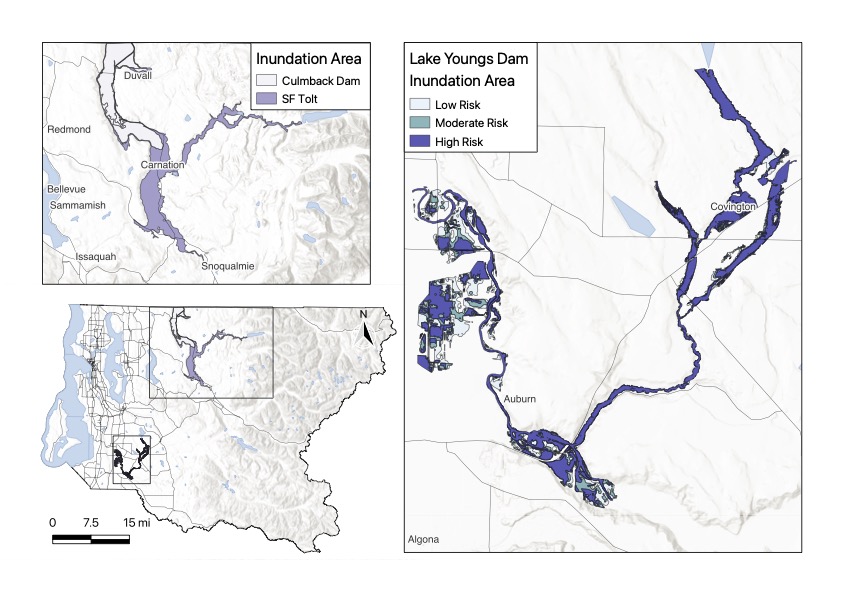 A map of King County, Washington, indicating hazard intensity